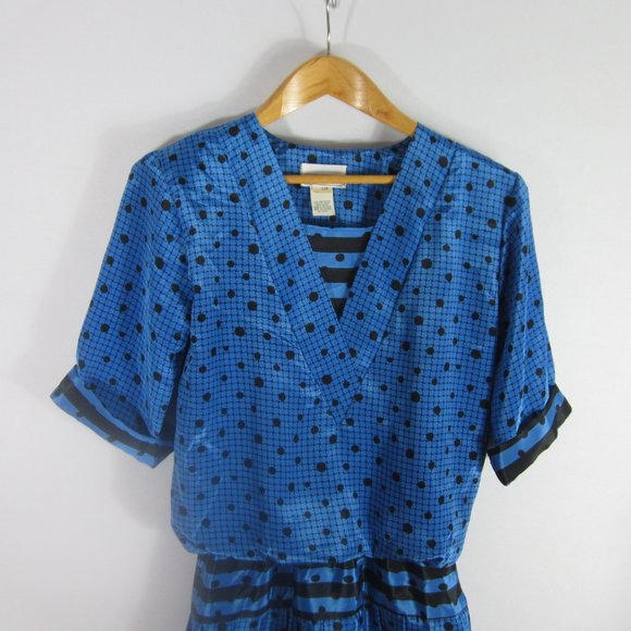 Vtg Perceptions Womens 5 / 6 Blue Polka Dot Short Sleeve Pleated Dress Small - Picture 8 of 12